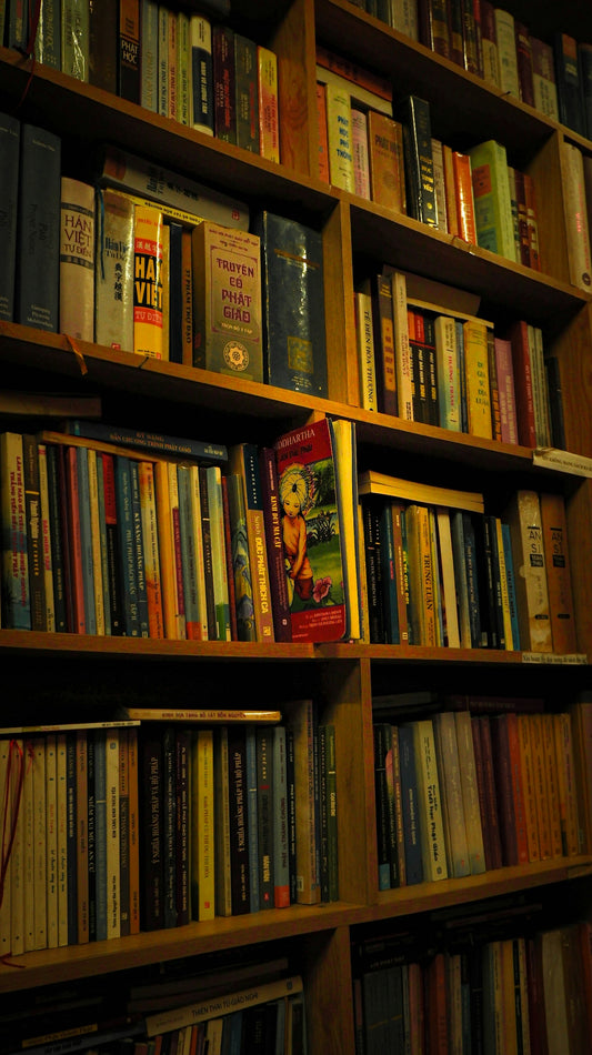 a book shelf filled with lots of books