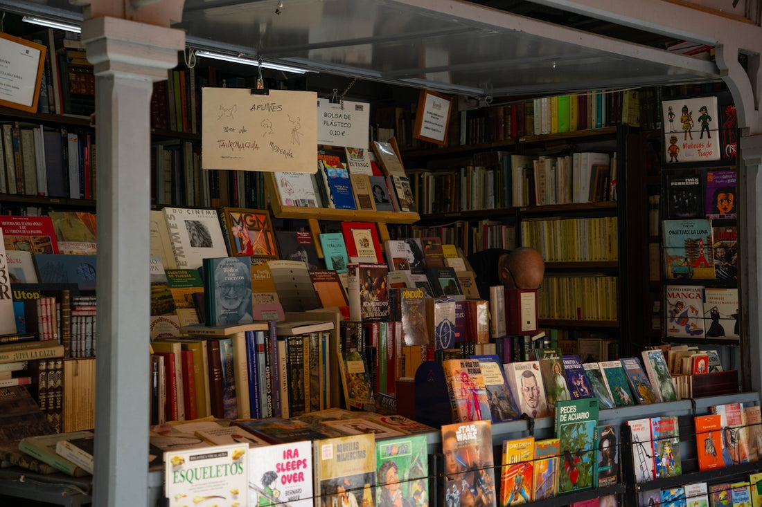 A cozy bookstore filled with shelves of books.