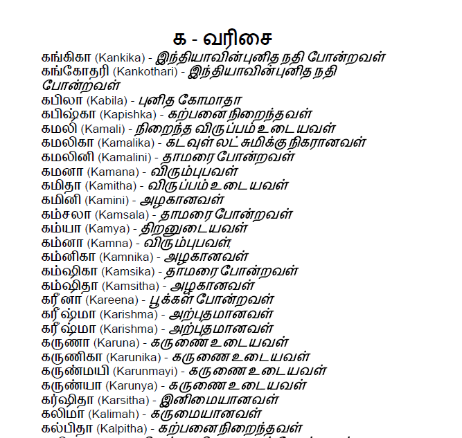 20000+ பெண் குழந்தை பெயர்கள் - Girl Baby Tamil Names