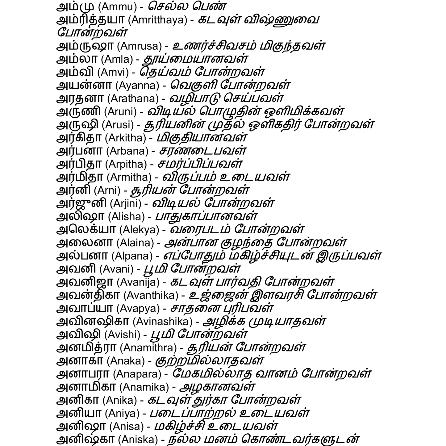 20000+ பெண் குழந்தை பெயர்கள் - Girl Baby Tamil Names