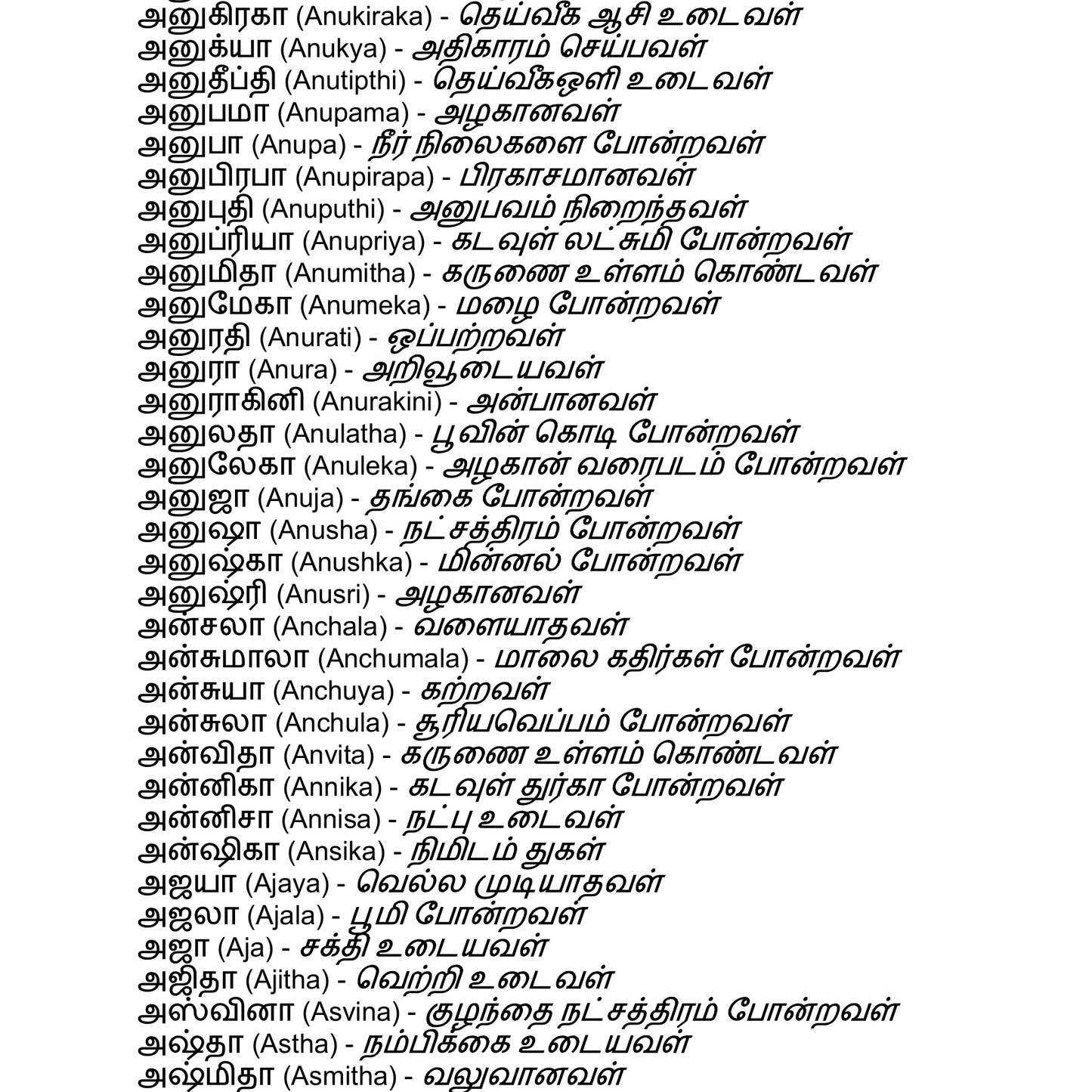 20000+ பெண் குழந்தை பெயர்கள் - Girl Baby Tamil Names