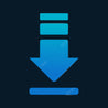 Blue download arrow icon on a white background